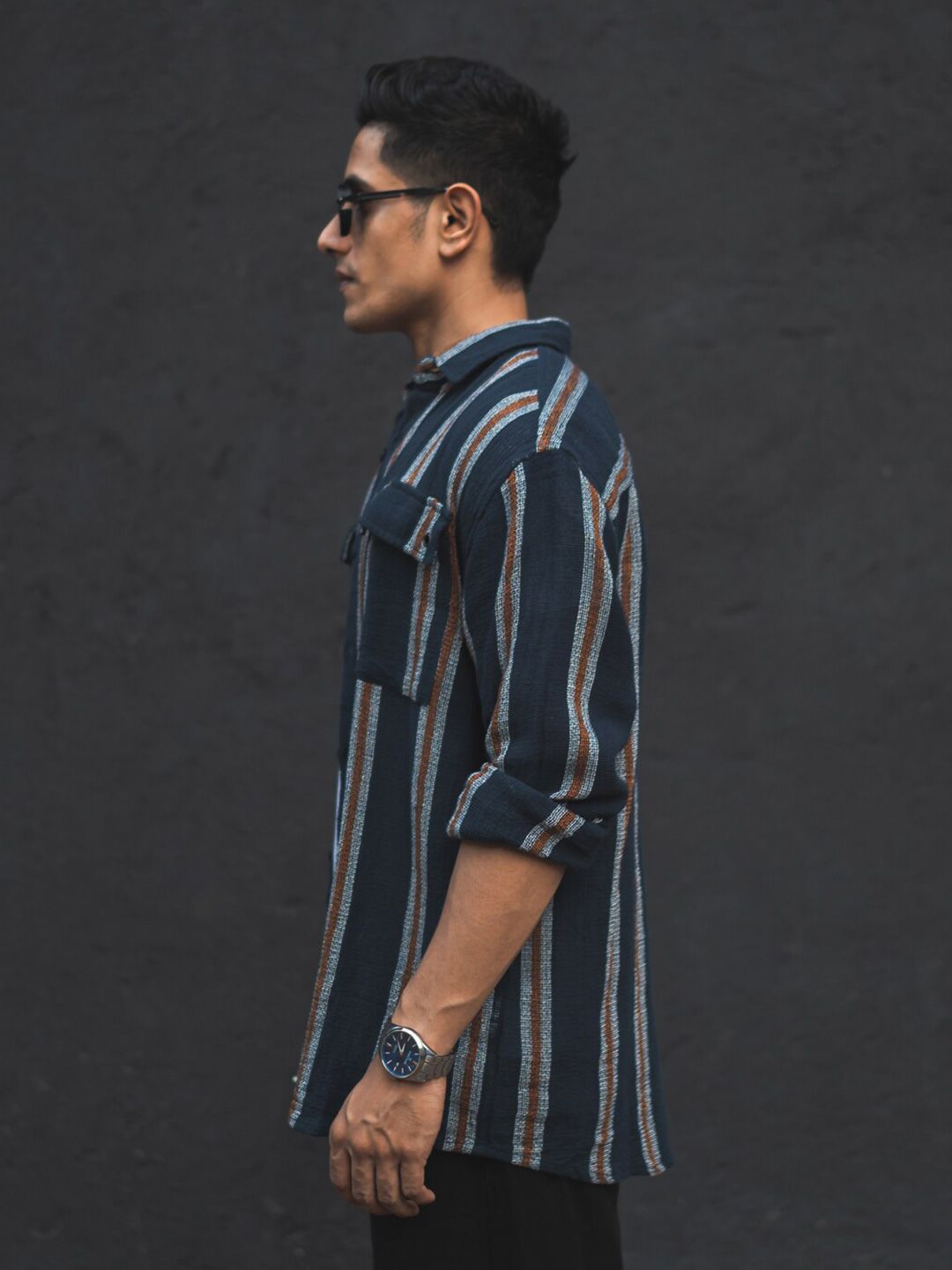 Powerlook Blue India Slim Striped Oversized Casual Shirt