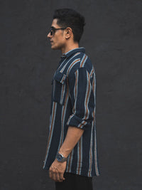 Powerlook Blue India Slim Striped Oversized Casual Shirt