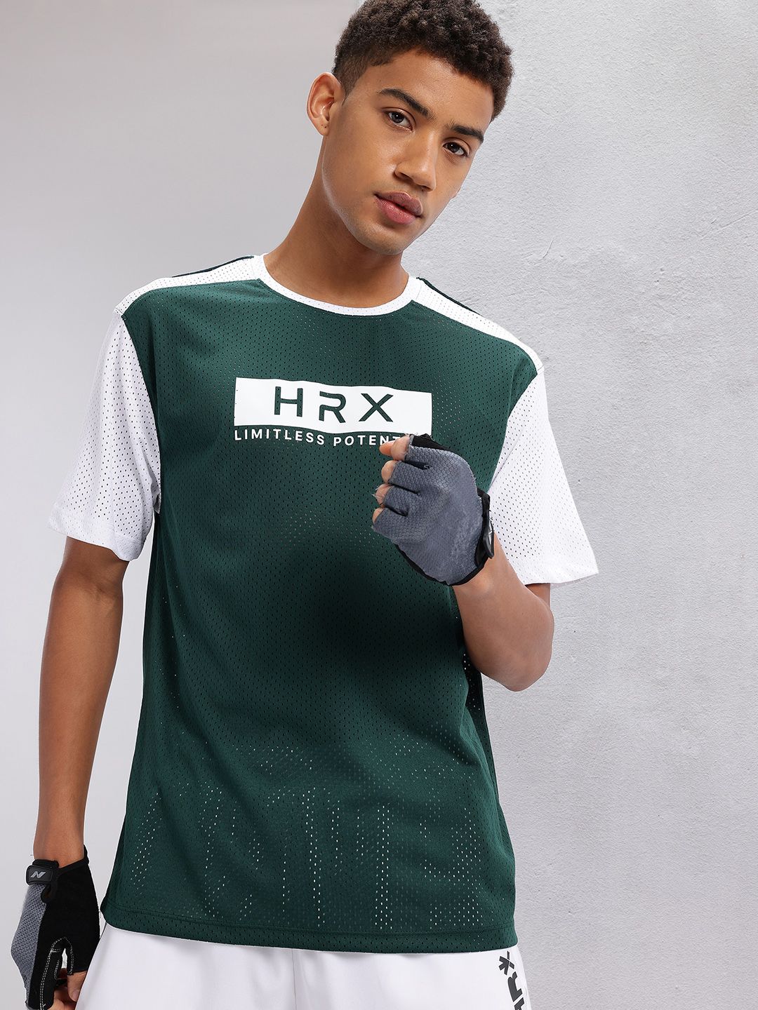 HRX by Hrithik Roshan Perforated Typography Printed Rapid-Dry Training T-shirt