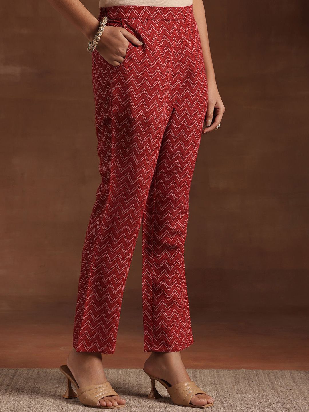 Libas Bandhani Printed Pleated Gotta Patti A-Line Kurta With Trouser & Dupatta