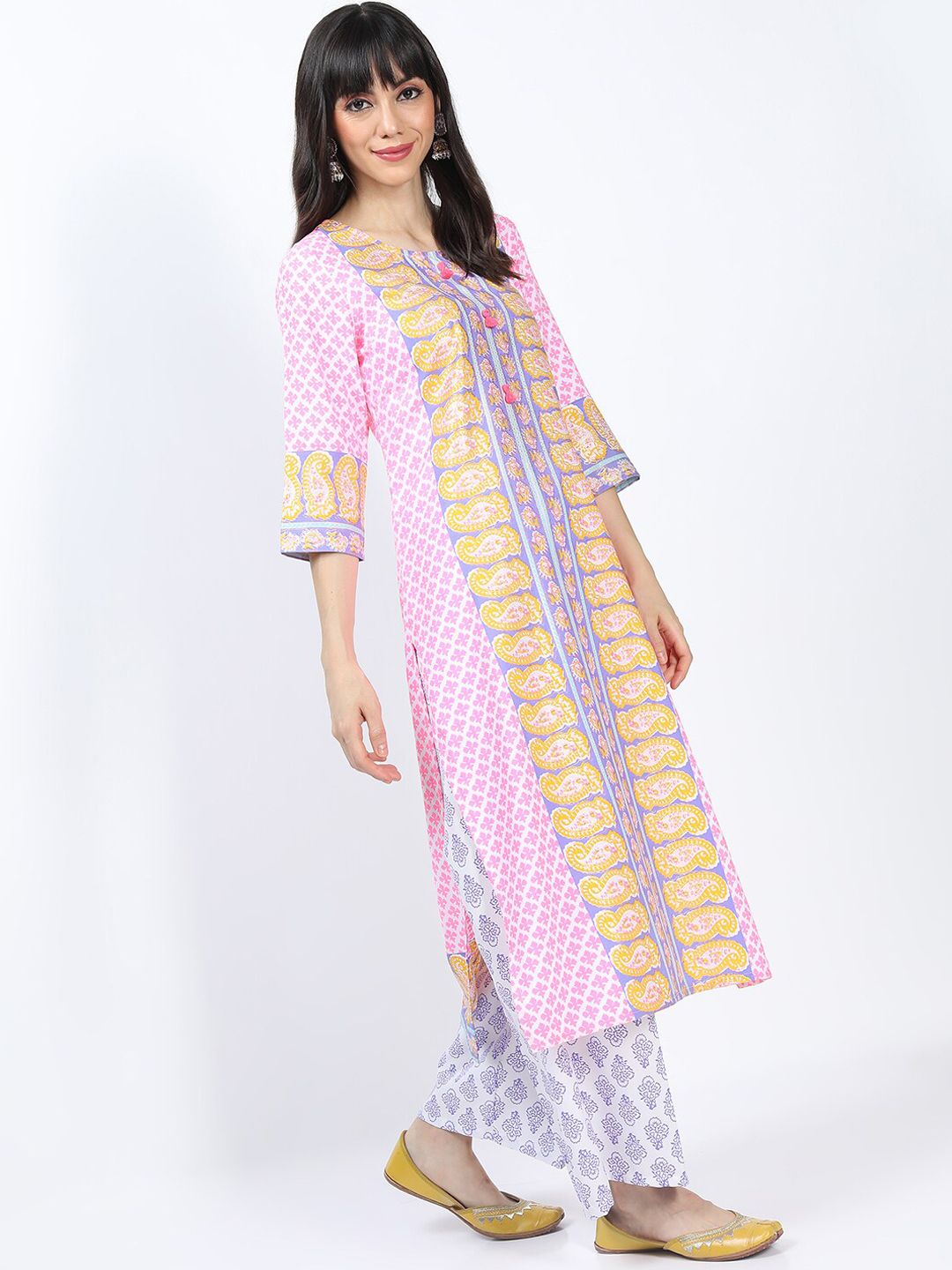 Vishudh Women Pink Ethnic Motifs Printed Kurta with Palazzos & With Dupatta