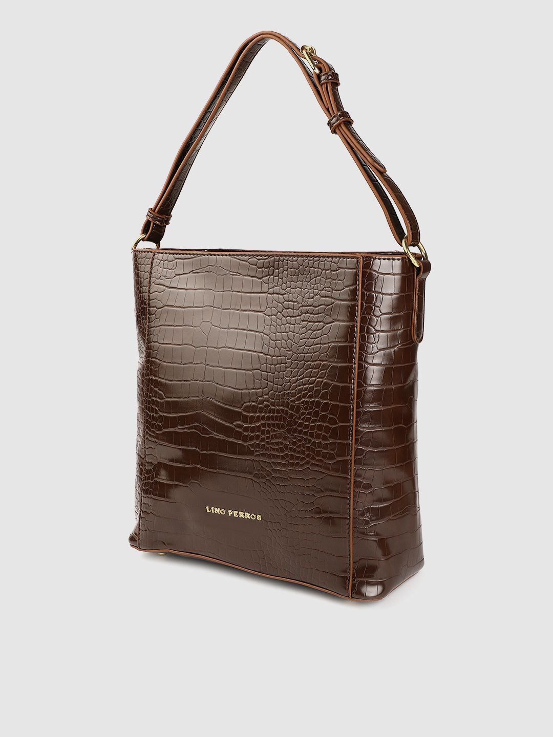 Lino Perros Coffee Brown Croc Textured Shoulder Bag