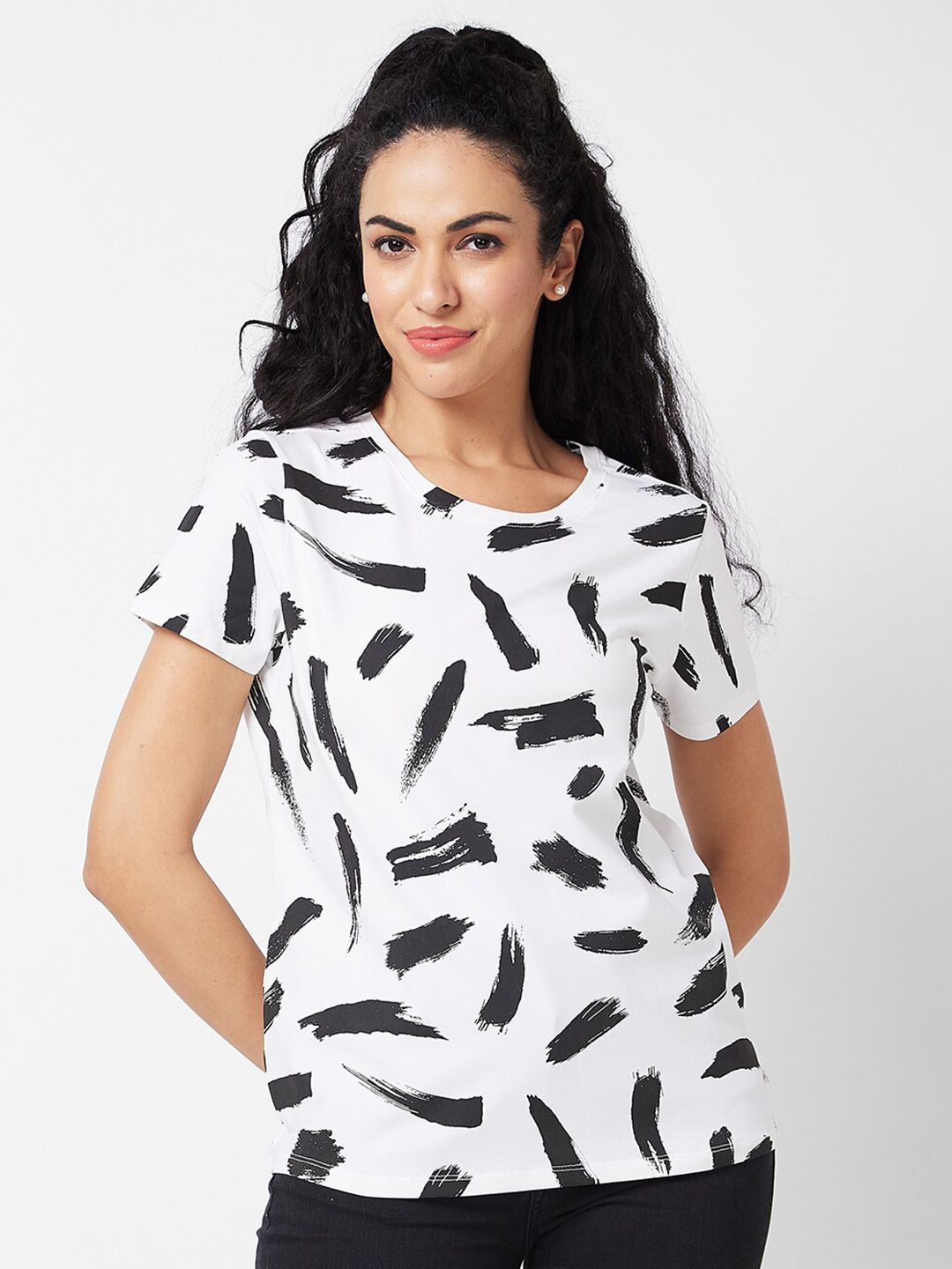 SPYKAR Graphic Printed Round Neck Half Sleeves Cotton Casual T-shirt