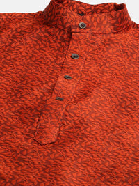 SOJANYA Kurta Rekaan Tenun Motif Etnik Oren & Merah Lelaki dengan Jaket Churidar & Nehru
