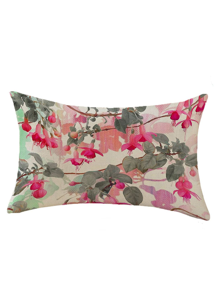 STITCHNEST Green & Pink Set of 2 Floral Rectangle Cushion Covers