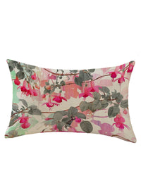 STITCHNEST Green & Pink Set of 2 Floral Rectangle Cushion Covers