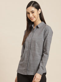 Hancock Women Grey Standard Slim Fit Cotton Formal Shirt
