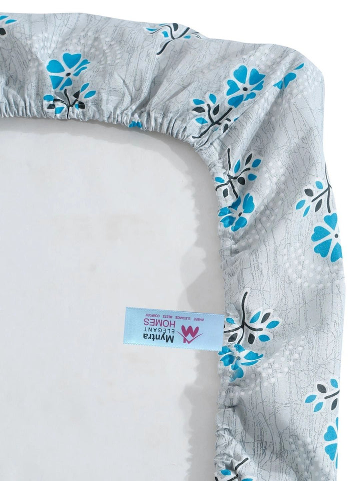 Myntra Elegant Homes Blue Floral 400 TC Single Bedsheet with 1 Pillow Covers