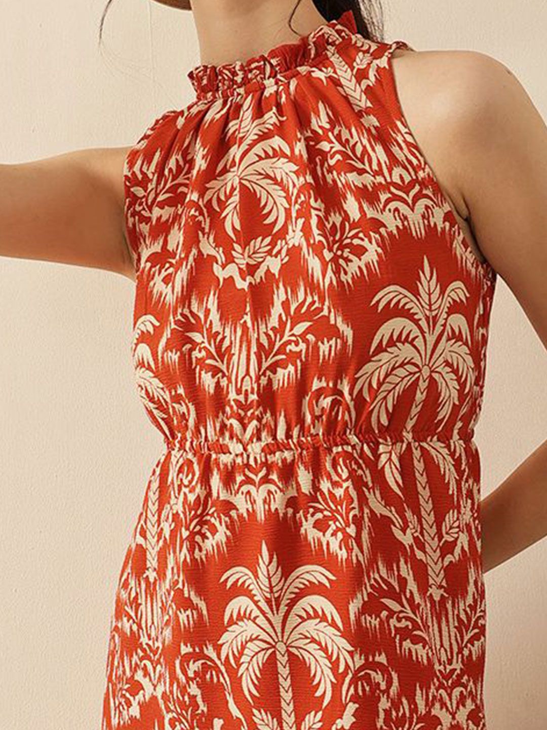 STREET 9 Women Tropical Print Halter Neck Tiered Cotton Fit & Flare Maxi Dress