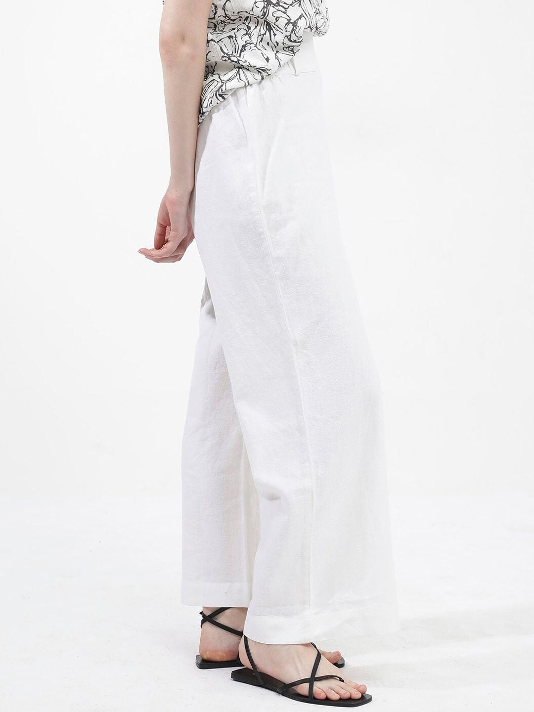 RAREISM Women Tailored Loose Fit High-Rise Linen Trouser