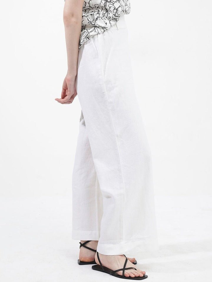 RAREISM Women Tailored Loose Fit High-Rise Linen Trouser