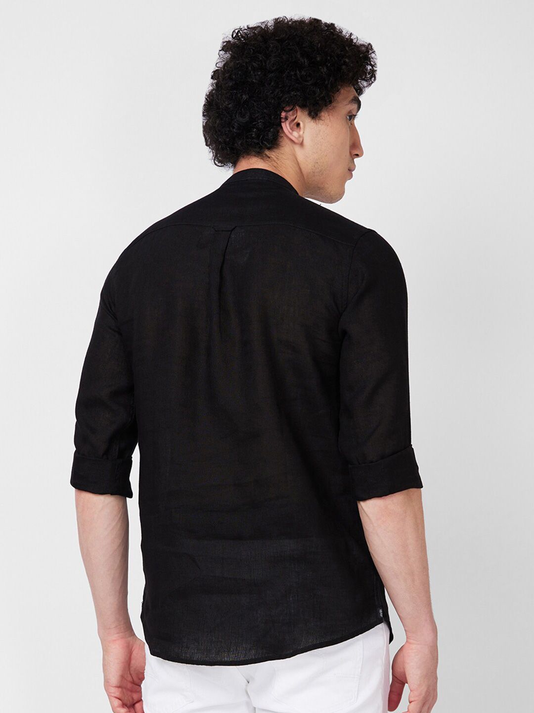 SPYKAR Mandarin Collar Opaque Linen Casual Shirt