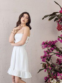 Berrylush White Strapless Smocked Fit & Flare A-Line Mini Dress