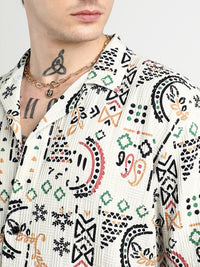 Campus Sutra Men Comfort Oversized Cuban Collar Printed Bohemian Casual Shirt