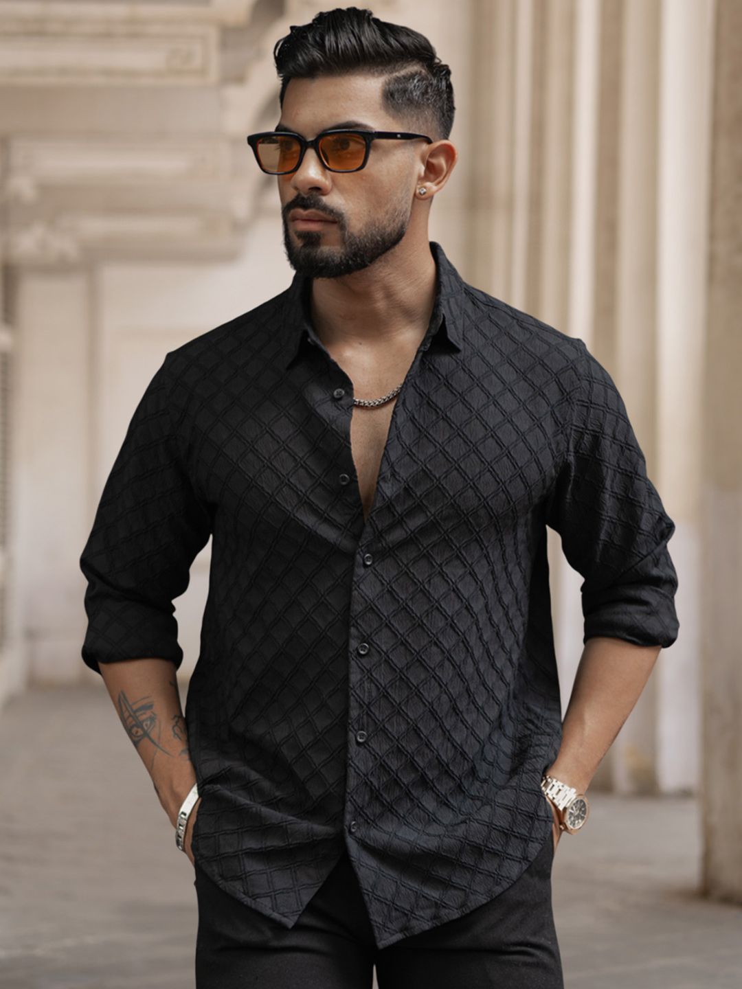 Powerlook Men Spread Collar Tartan Checked Casual Shirt