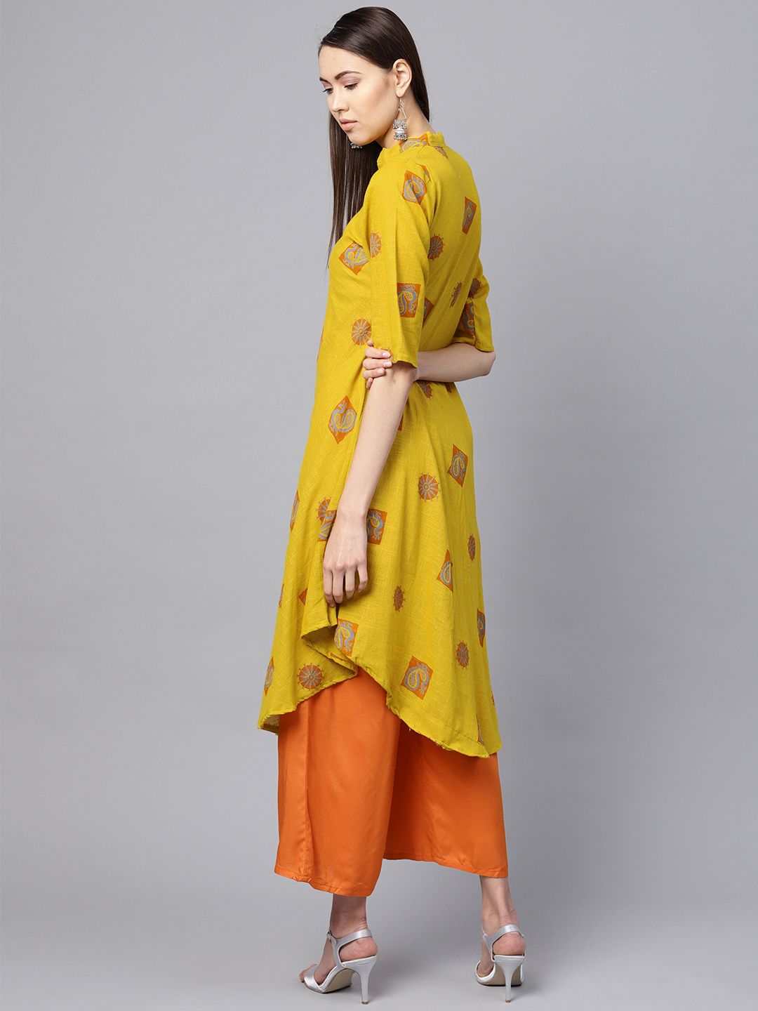 SOJANYA Kurta A-Line Printed Mustard Kuning & Jingga Wanita
