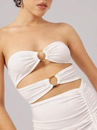 DressBerry Slit Sensation Ruched Tie-Up Midi Bodycon Dress