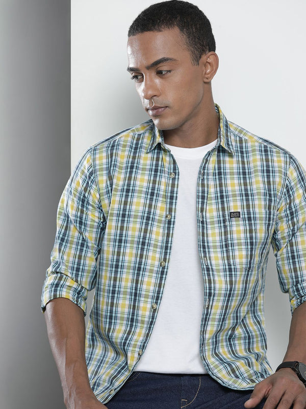 Garaj India co men lelaki kuning biasa sesuai pemeriksaan tartan kabel yang diperiksa baju kasual