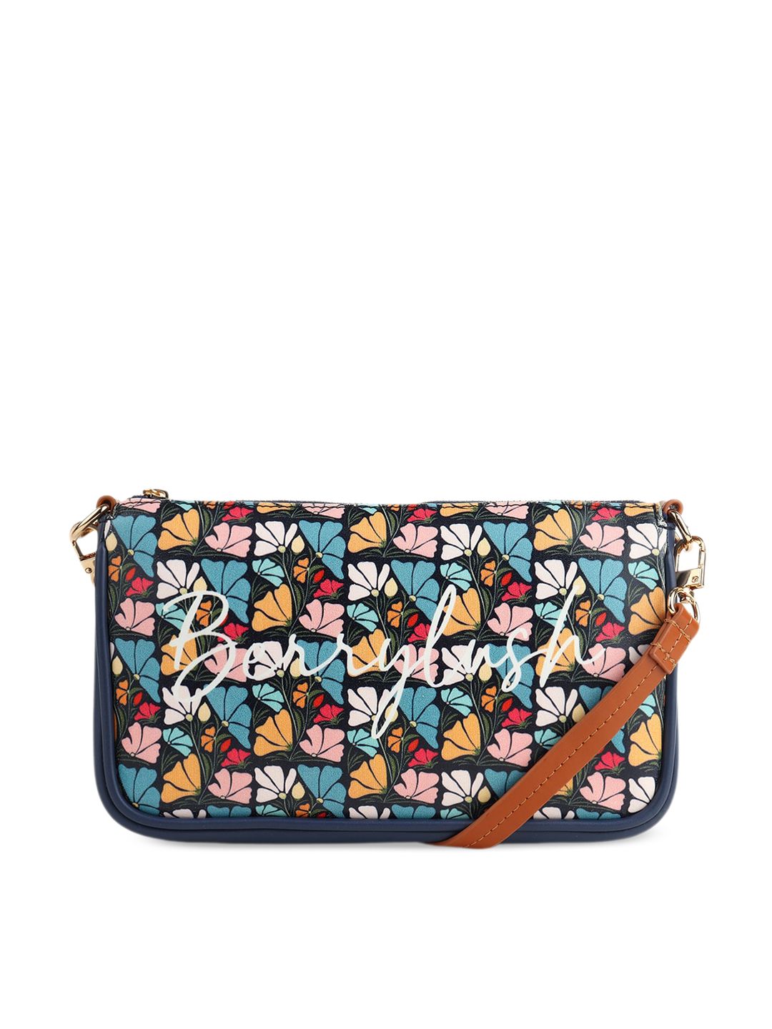 Berrylush Navy Blue Floral Printed Handheld Bag