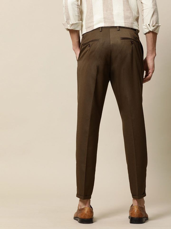 Mr Bowerbird Men Coffee Brown Tailored Fit Pleated Trousers