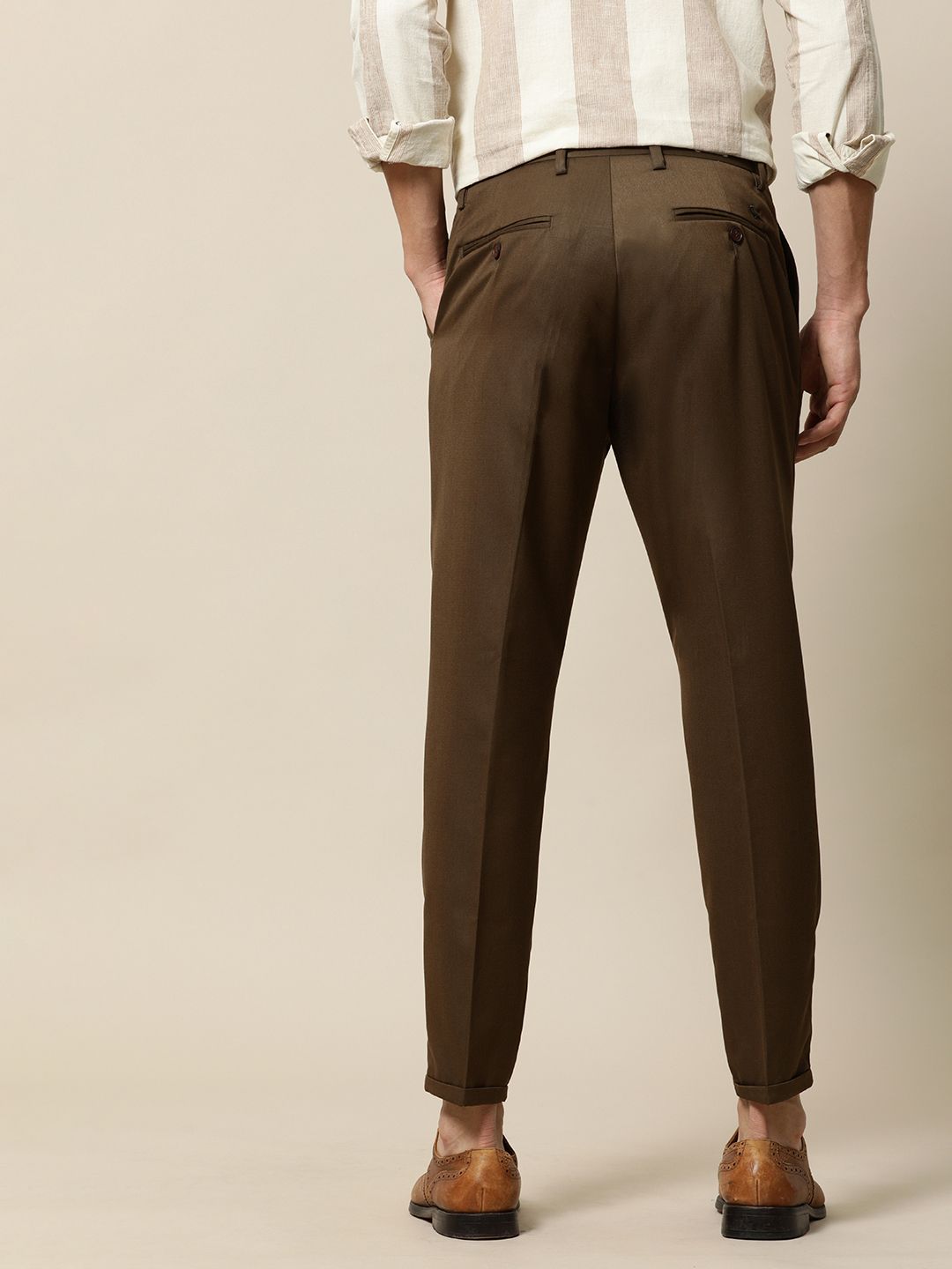 Mr Bowerbird Men Coffee Brown Tailored Fit Pleated Trousers