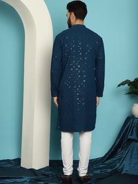 SOJANYA Ethnic Motifs Embroidered Sequined Pure Cotton Kurta with Churidar