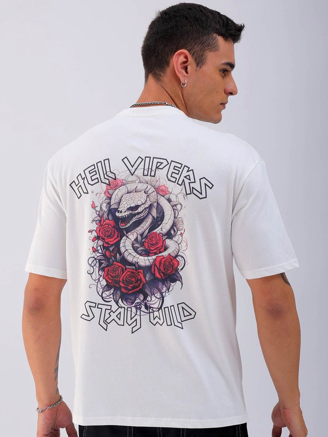 The Indian Garage Co Men Pure Cotton Back Printed Boxy Oversized Round Neck T-shirt