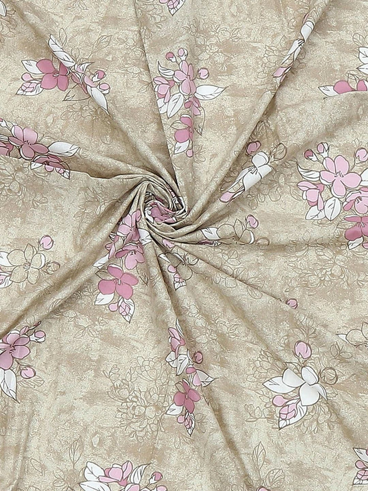 Monte Carlo Beige & White Floral Printed Cotton 104 TC Single Bedsheet Set2.24 m x 1.52 m