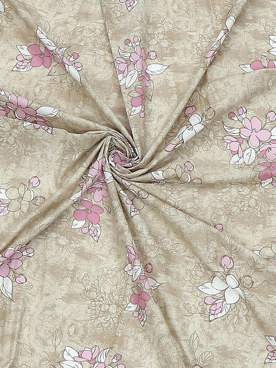 Monte Carlo Beige & White Floral Printed Cotton 104 TC Single Bedsheet Set2.24 m x 1.52 m