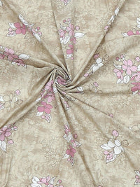 Monte Carlo Beige & White Floral Printed Cotton 104 TC Single Bedsheet Set2.24 m x 1.52 m