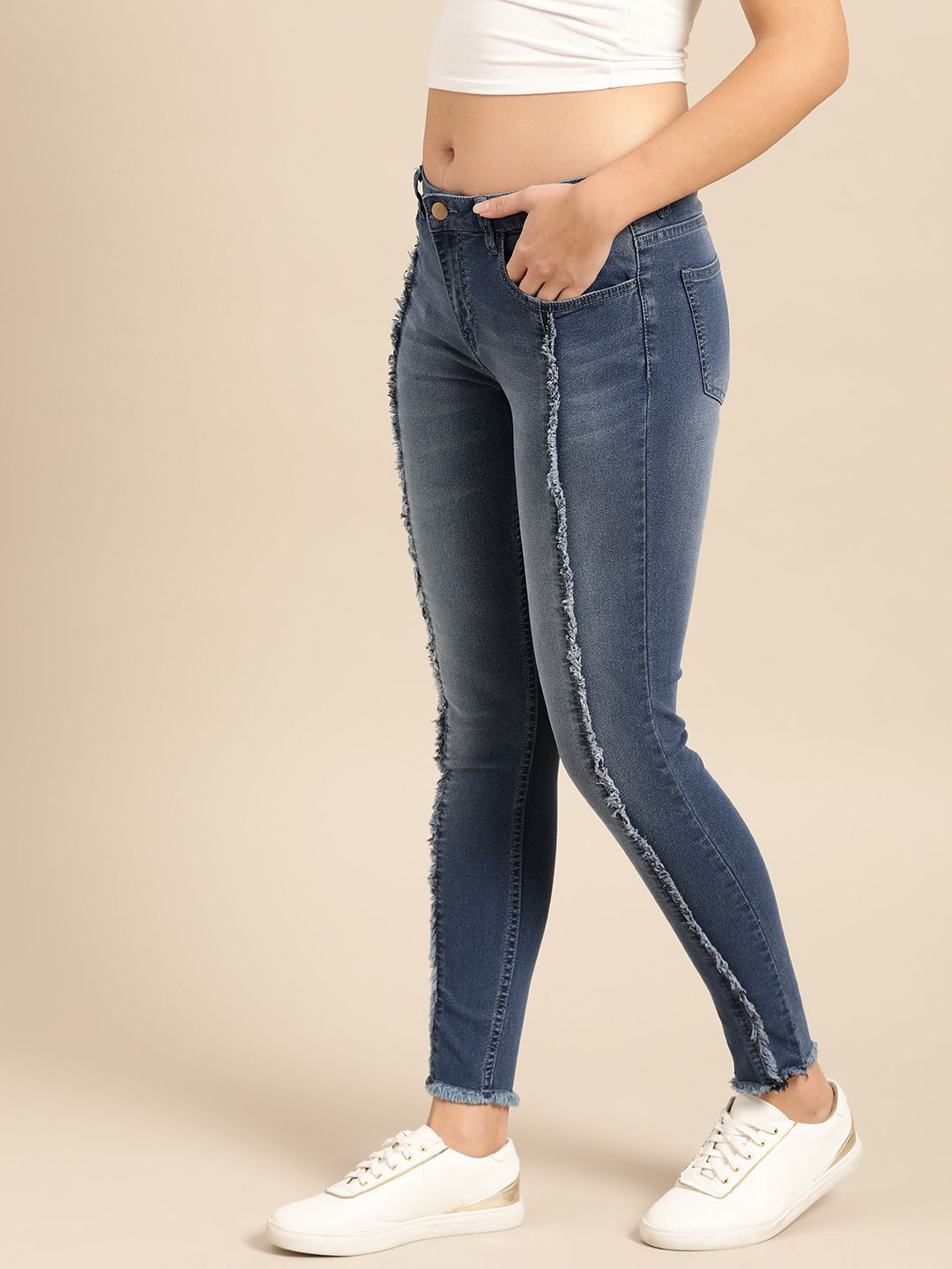 DressBerry Women Blue Skinny Fit Mid-Rise Clean Look Stretchable  Ankle Length Jeans