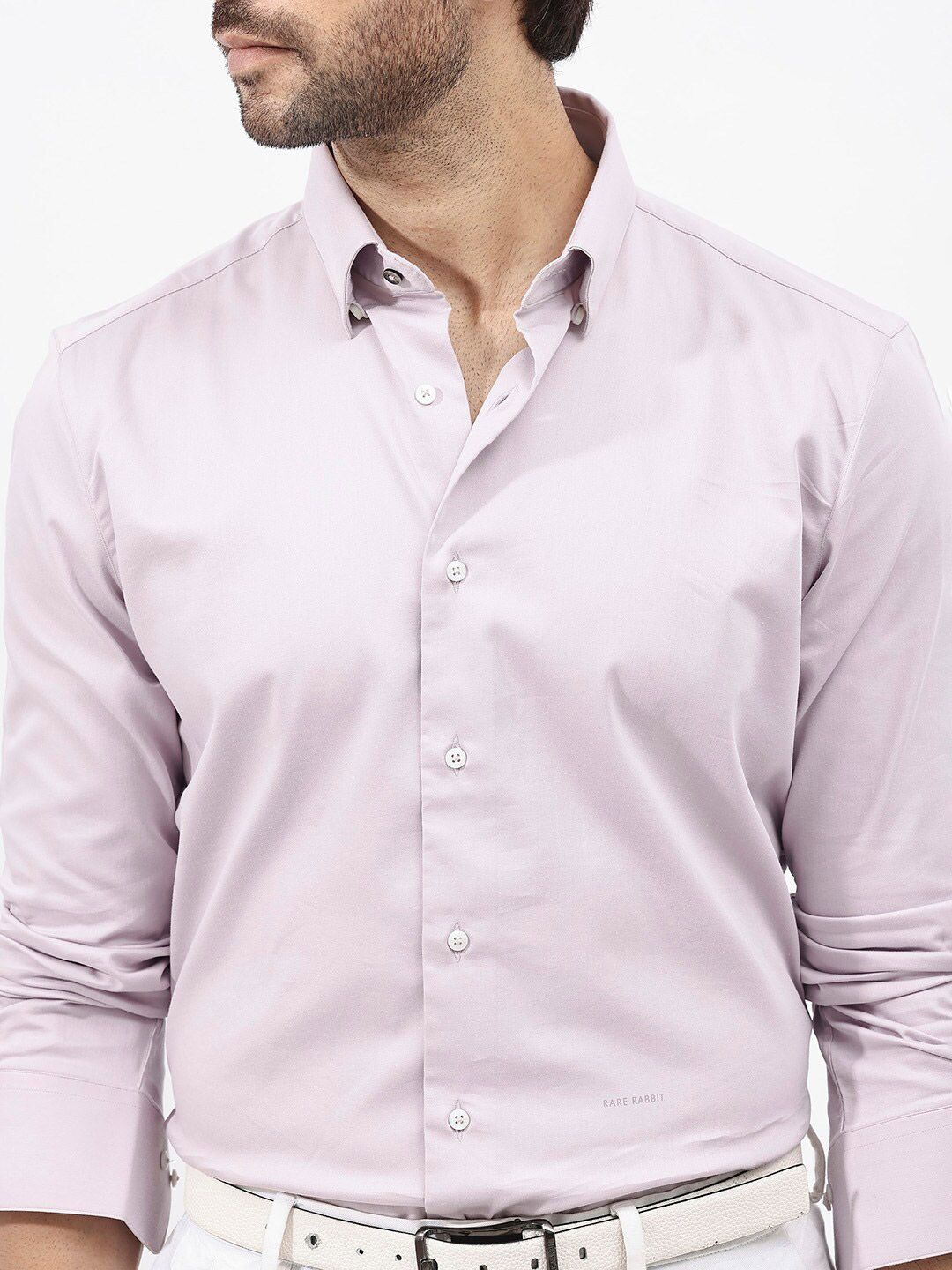 RARE RABBIT Men Holand Regular Fit Satin Stretch Shirt
