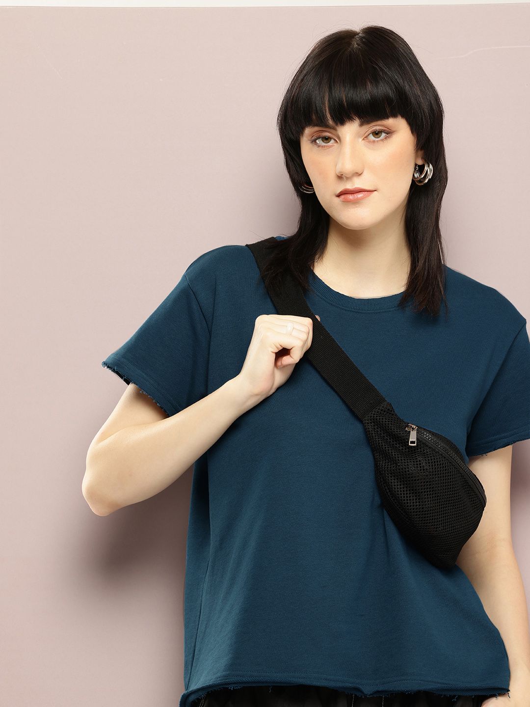 DILLINGER Women Ultra Soft Drapey Cotton Crew Neck Boxy T-Shirt