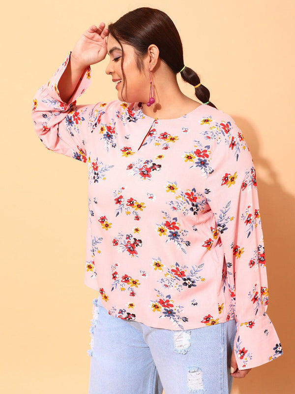 CURVY STREET Plus Size Floral Printed Crepe Top