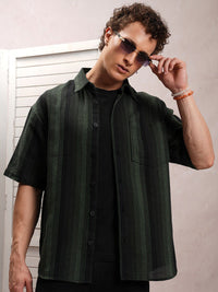 LOCOMOTIVE Premium Fit Striped Dobby Textured Drop-Shoulder Sleeves Oversized Shirt