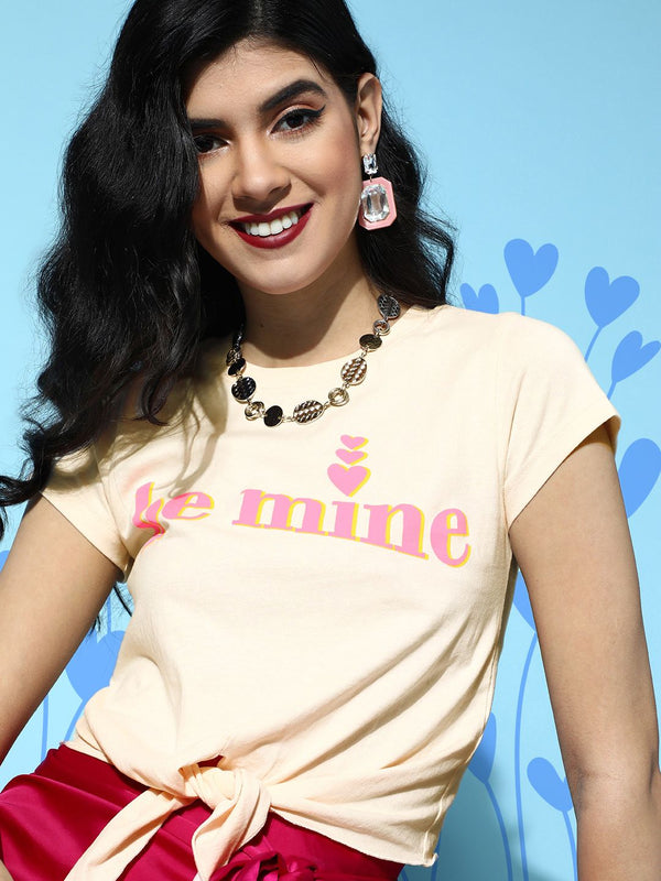 SASSAFRAS Women Classic Cream Typography Tshirt