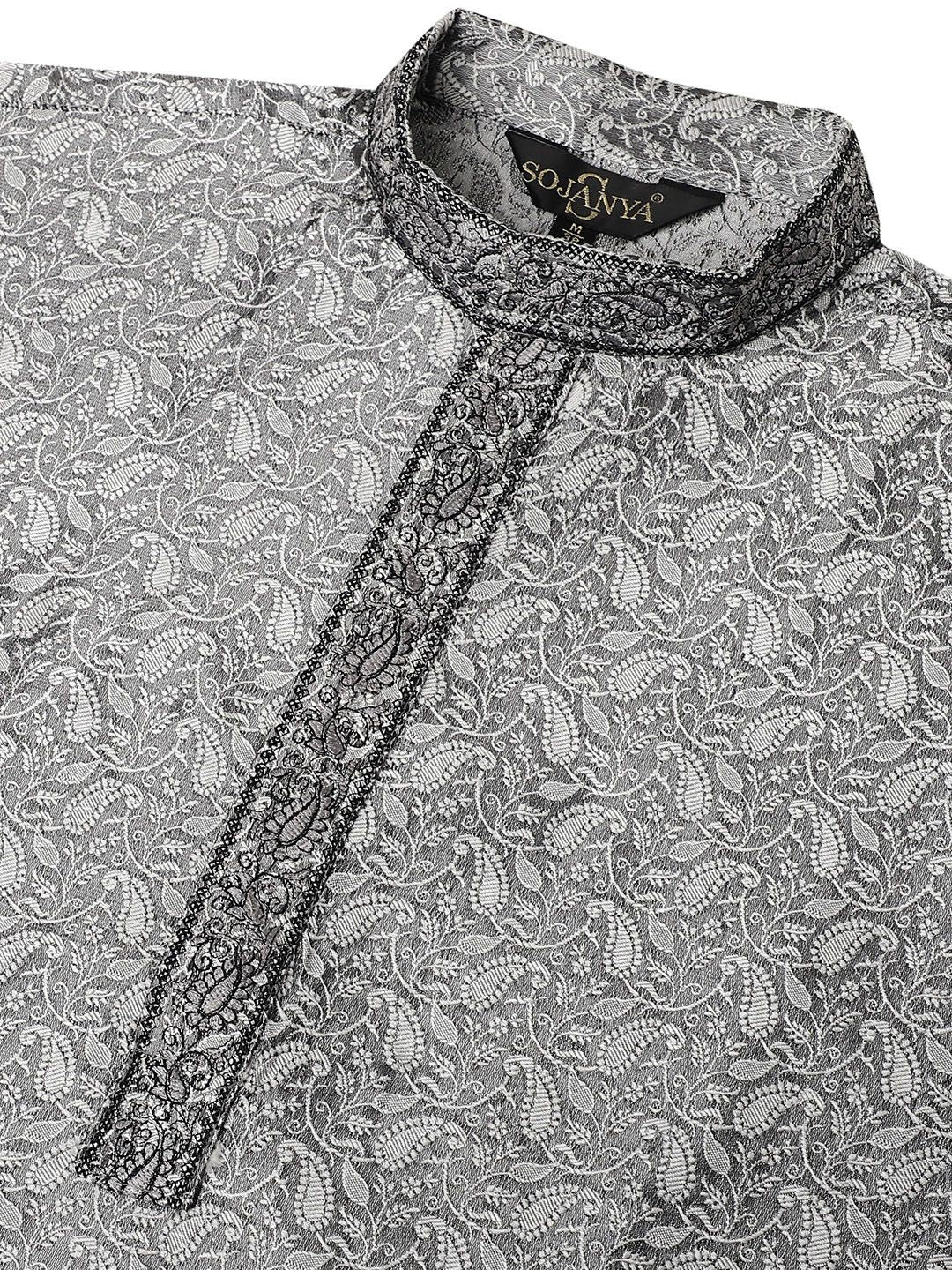 SOJANYA Men Grey Printed Straight Kurta