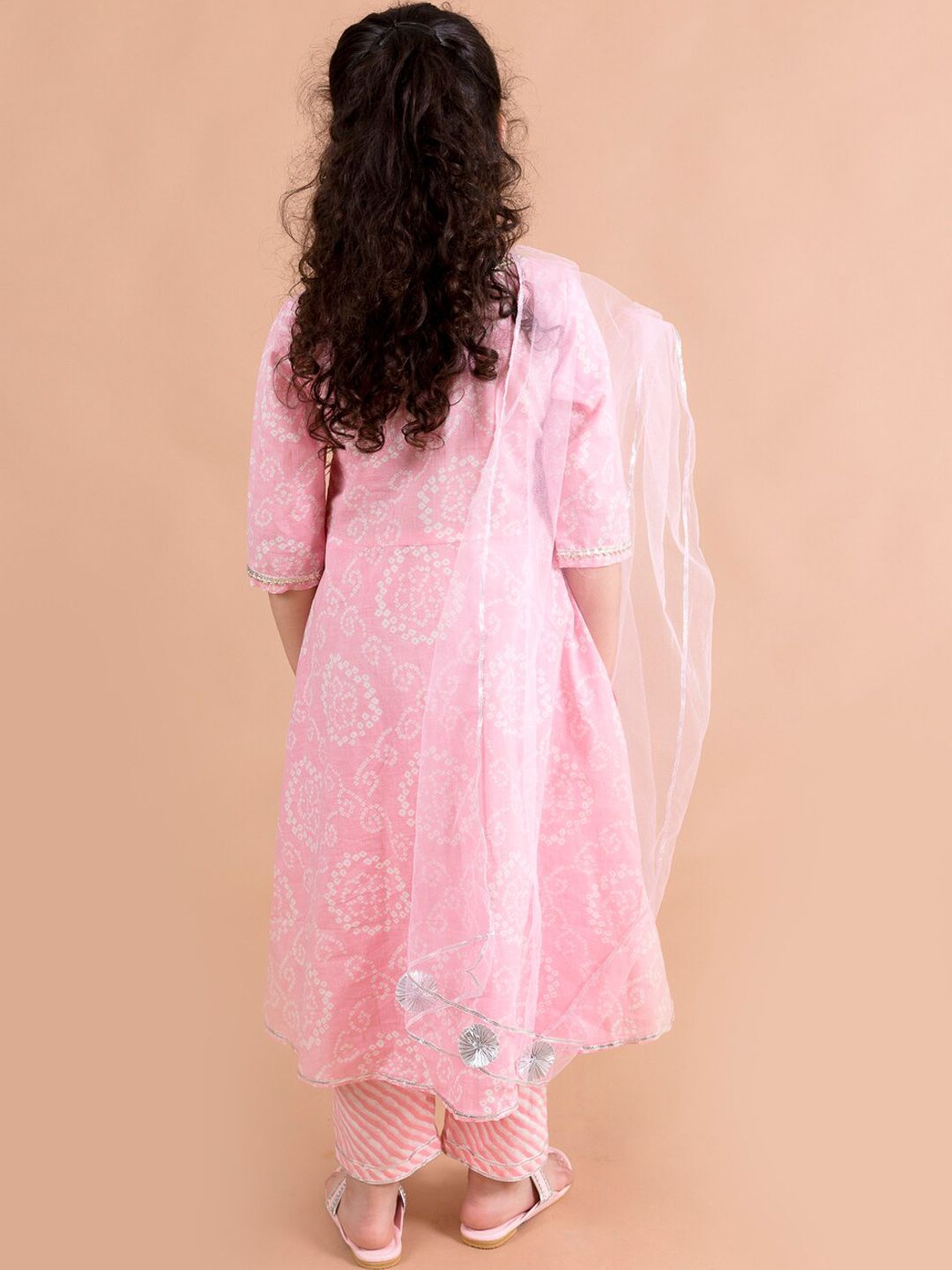 pspeaches Girls Pink Printed Angrakha Pure Cotton Kurta Set