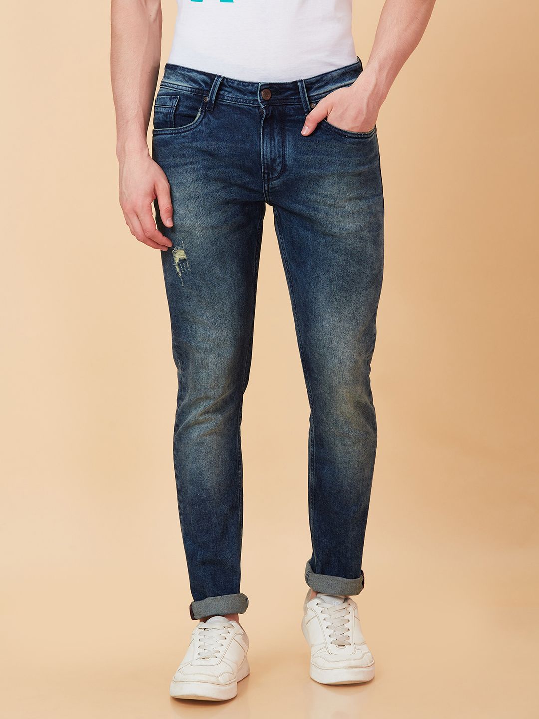 Being Human Men Slim Fit Low Distress Light Fade Jeans