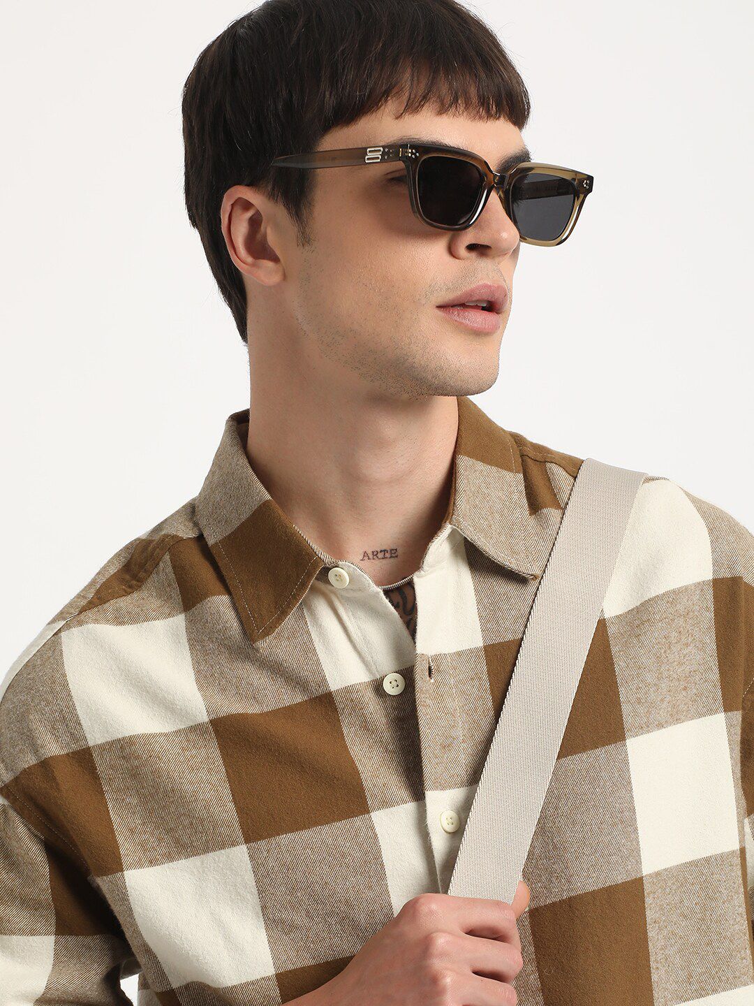 THE BEAR HOUSE Relaxed Boxy Checked Cotton Casual Shirt