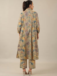 SANSKRUTIHOMES Beige Printed Pure Cotton Top With Trouser & Jacket