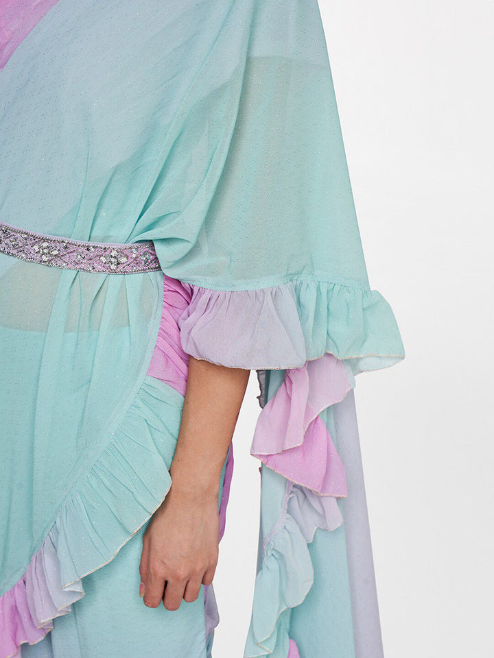 Global Desi Blue & Purple Palazzo Saree