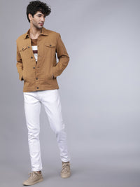 HIGHLANDER Men Beige Solid Denim Jacket