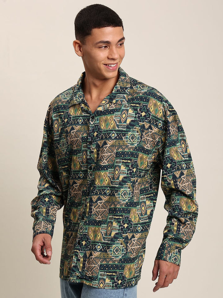 Bene Kleed Men Abstract Printed Opaque Oversize Casual Shirt