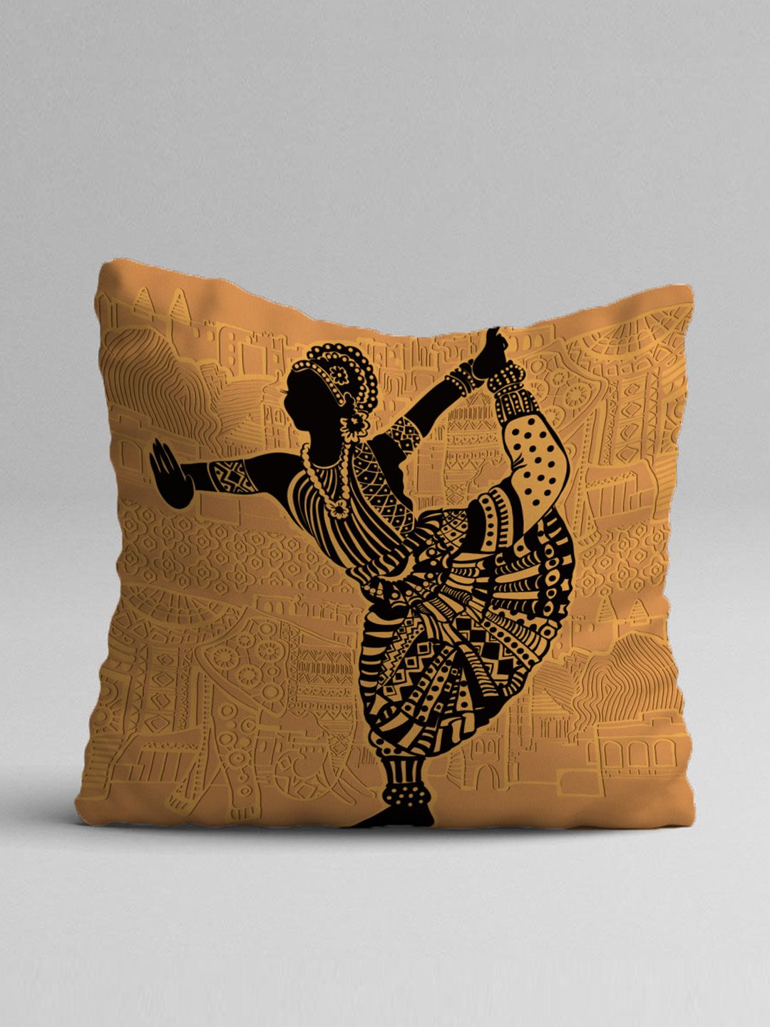 STITCHNEST Yellow & Black Set of 5 Ethnic Motifs Square Cushion Covers