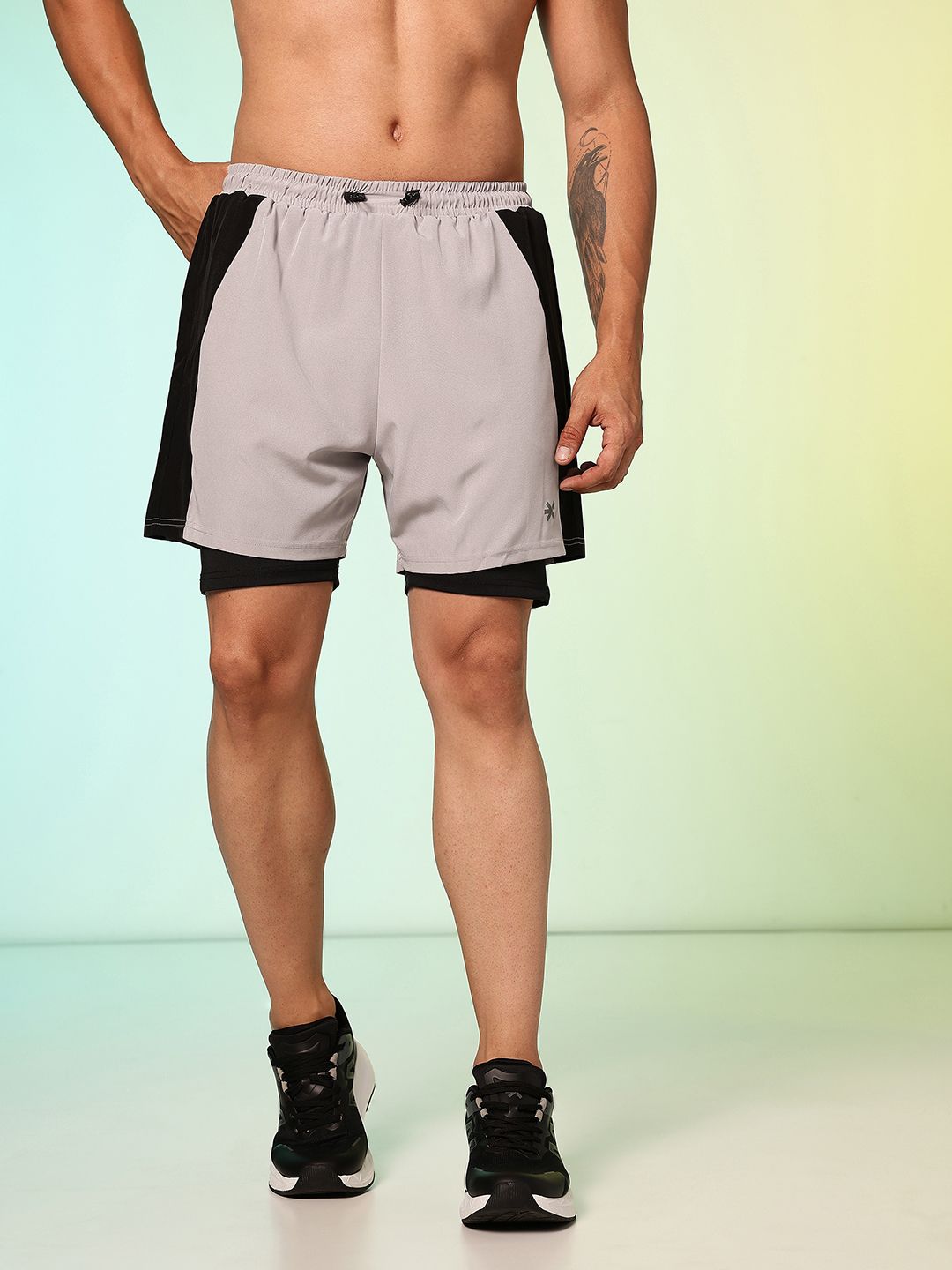 HRX by Hrithik Roshan Men Colourblocked Running Sports Shorts with Attached Tights