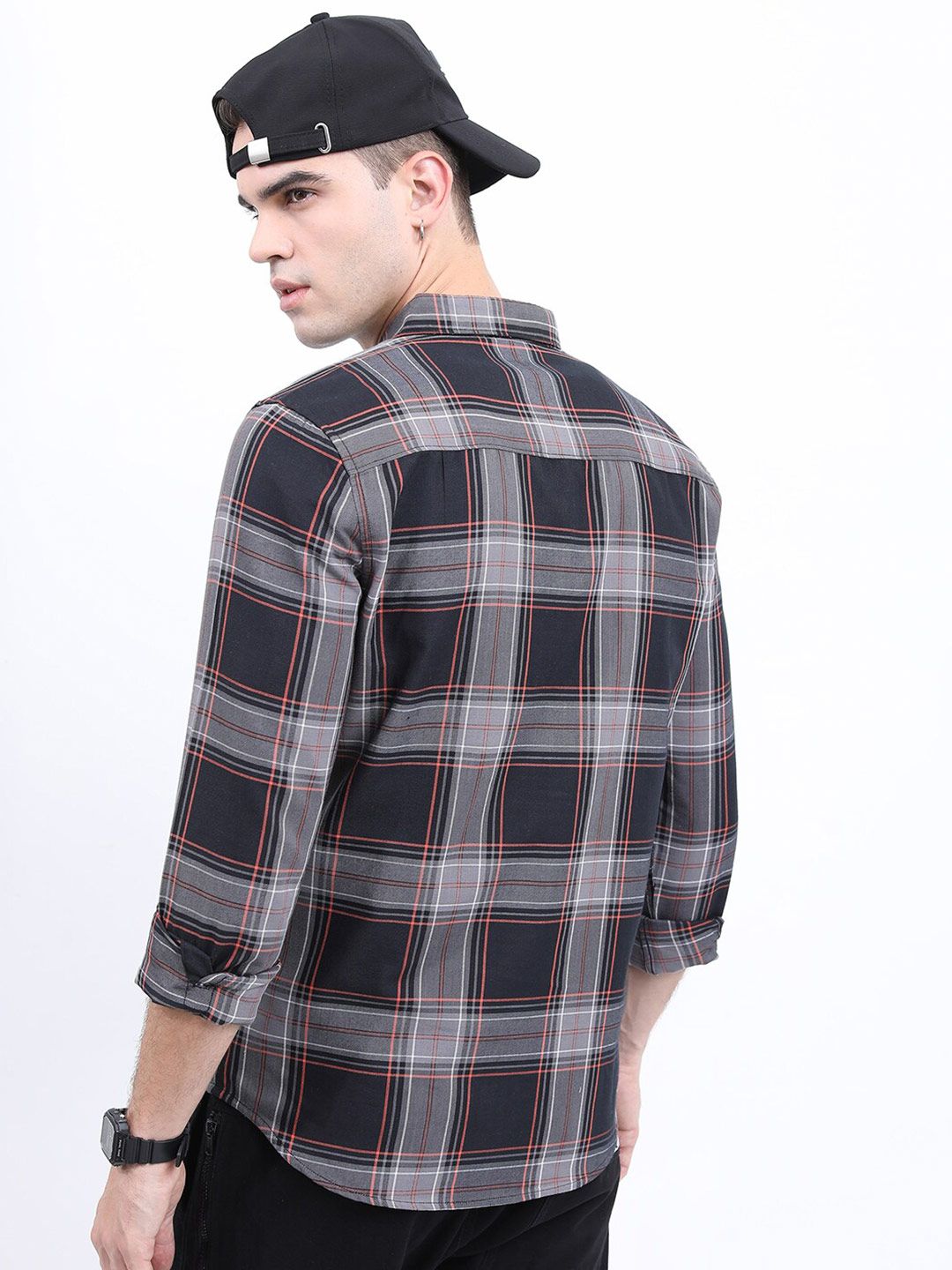 HIGHLANDER Men Slim Fit Tartan Checked Casual Cotton Shirt