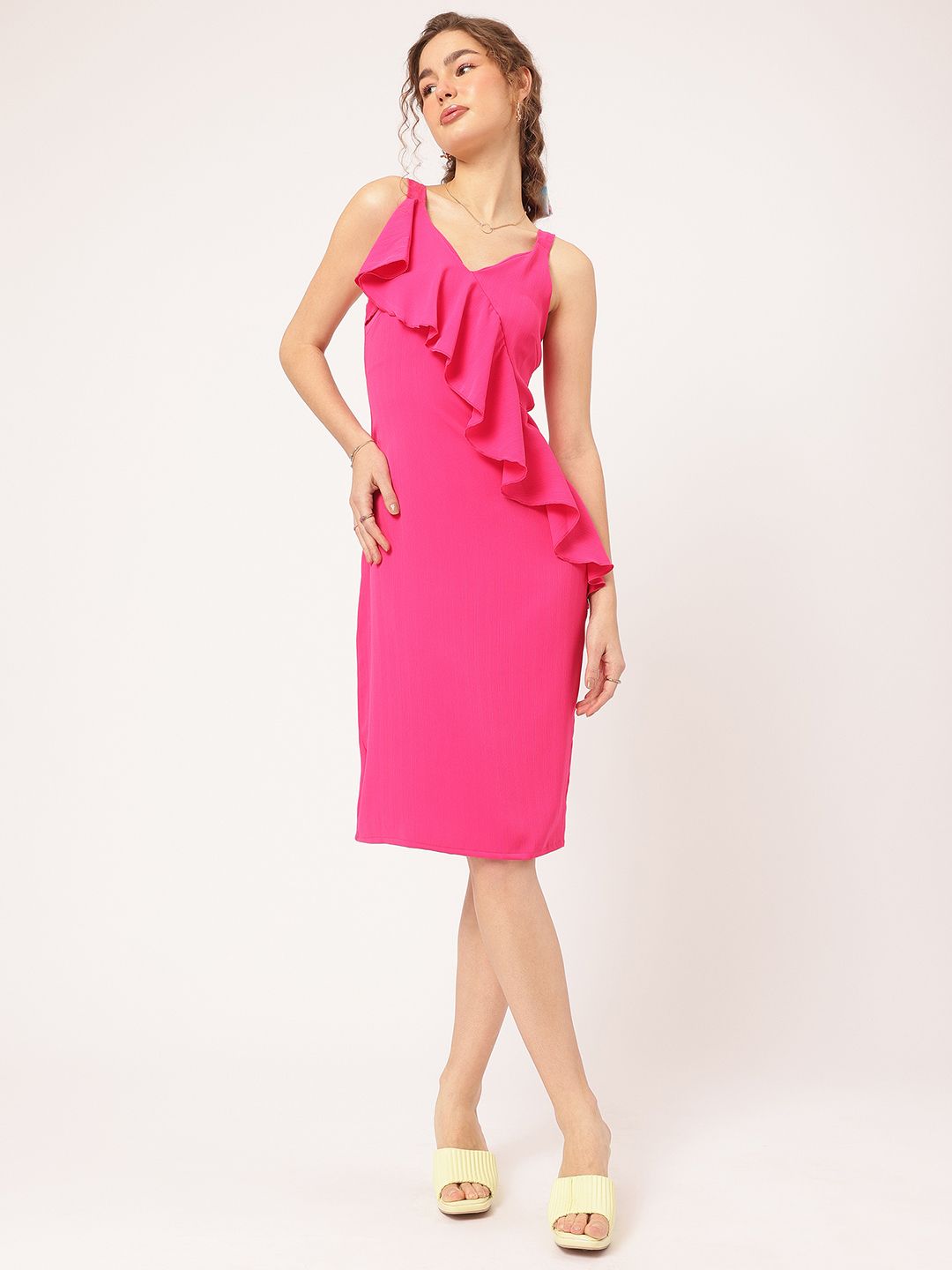 DressBerry Flirty-Frill Shoulder Straps Sheath Chic Dress