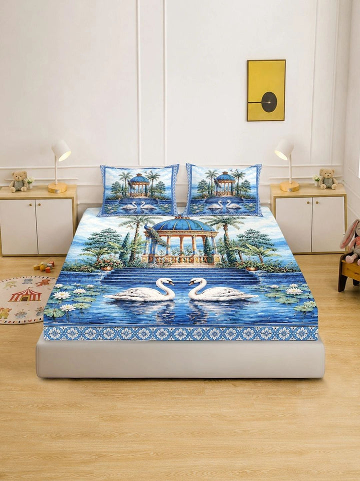 Moda Rapido X KLOTTHE Cadar 400 TC Bunga Biru & Putih dengan 2 Sarung Bantal