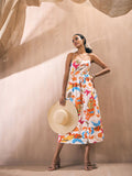 Pink Paprika by SASSAFRAS Abstract Printed Shoulder Straps Poplin Fit & Flare Midi Dress